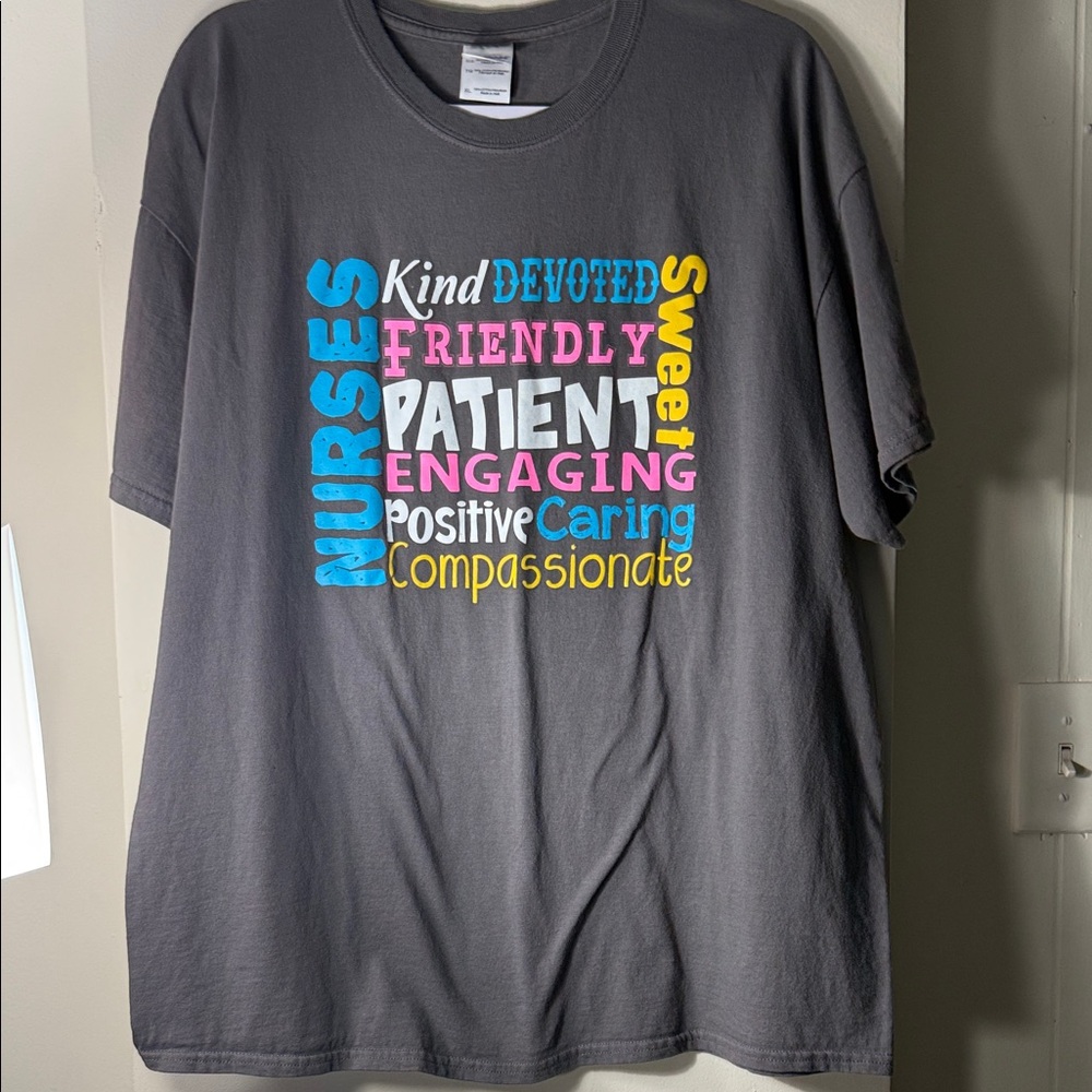 Nurses Word Cloud Graphic Tee - Charcoal with Bright Lettering
